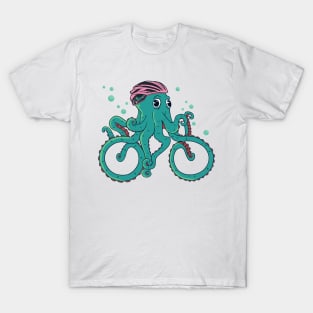 Octopus with bike helmet, Mimicking Riding a Bicycle T-Shirt